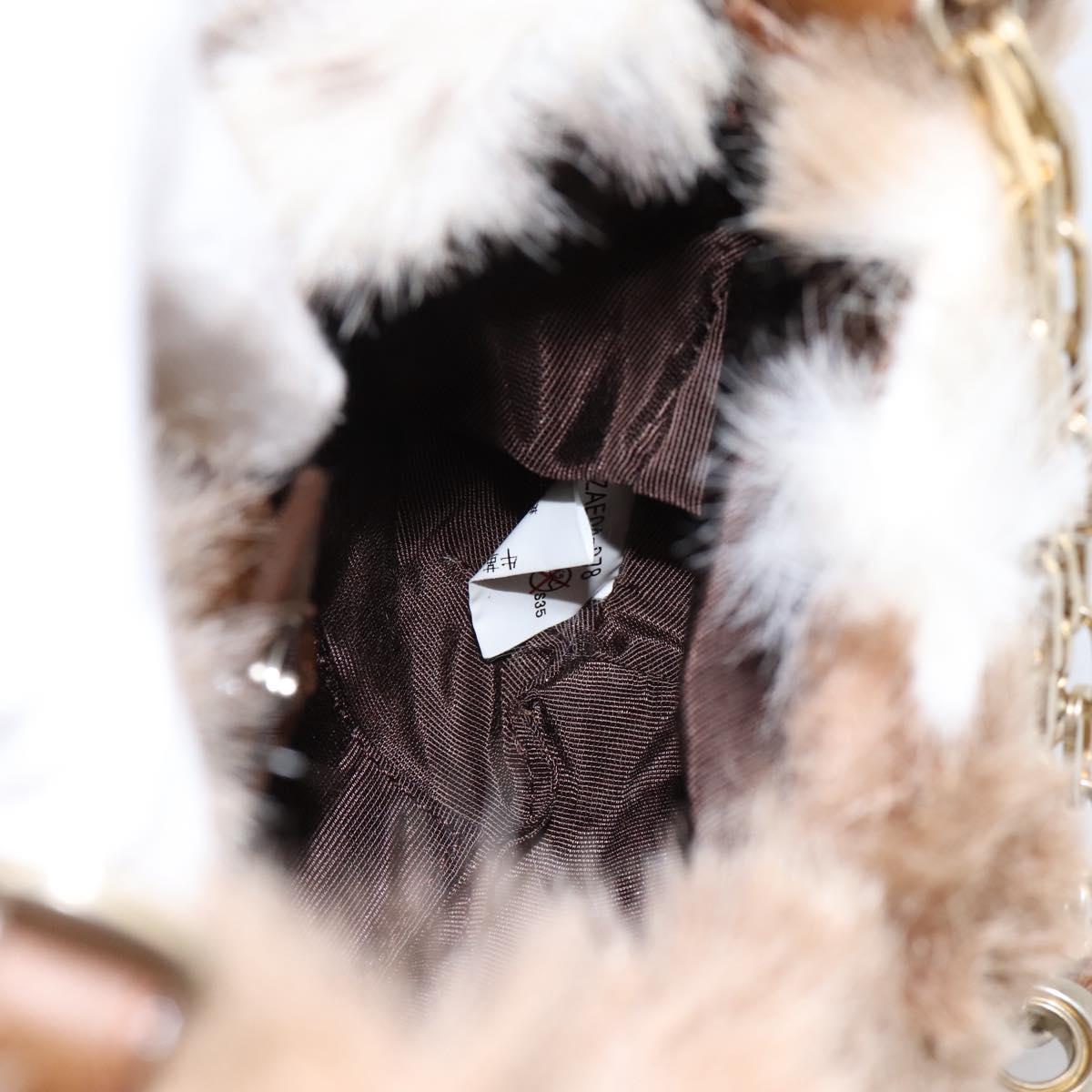 BURBERRY Chain Shoulder Bag Fur Beige Gold Auth 196269A