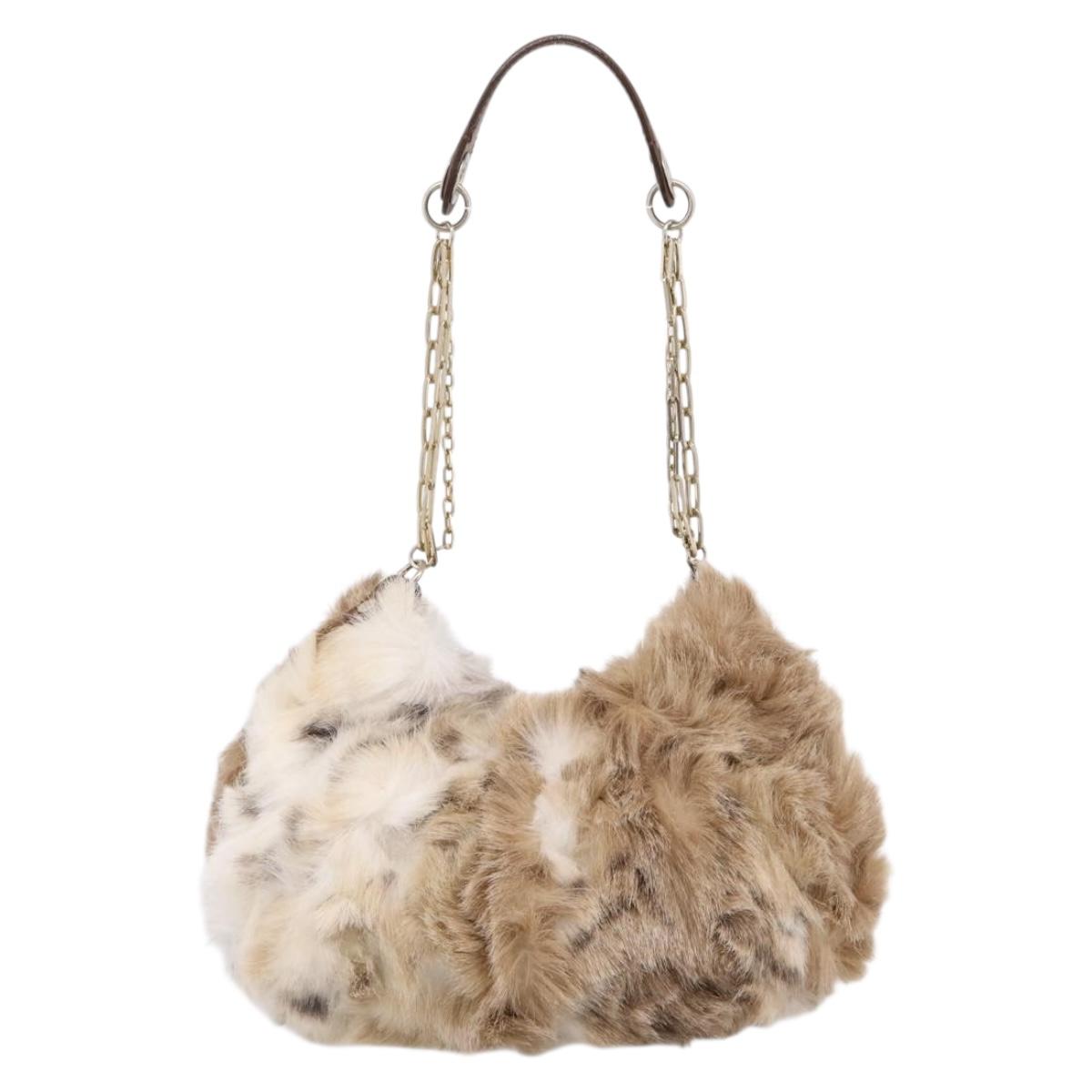 BURBERRY Chain Shoulder Bag Fur Beige Gold Auth 196269A
