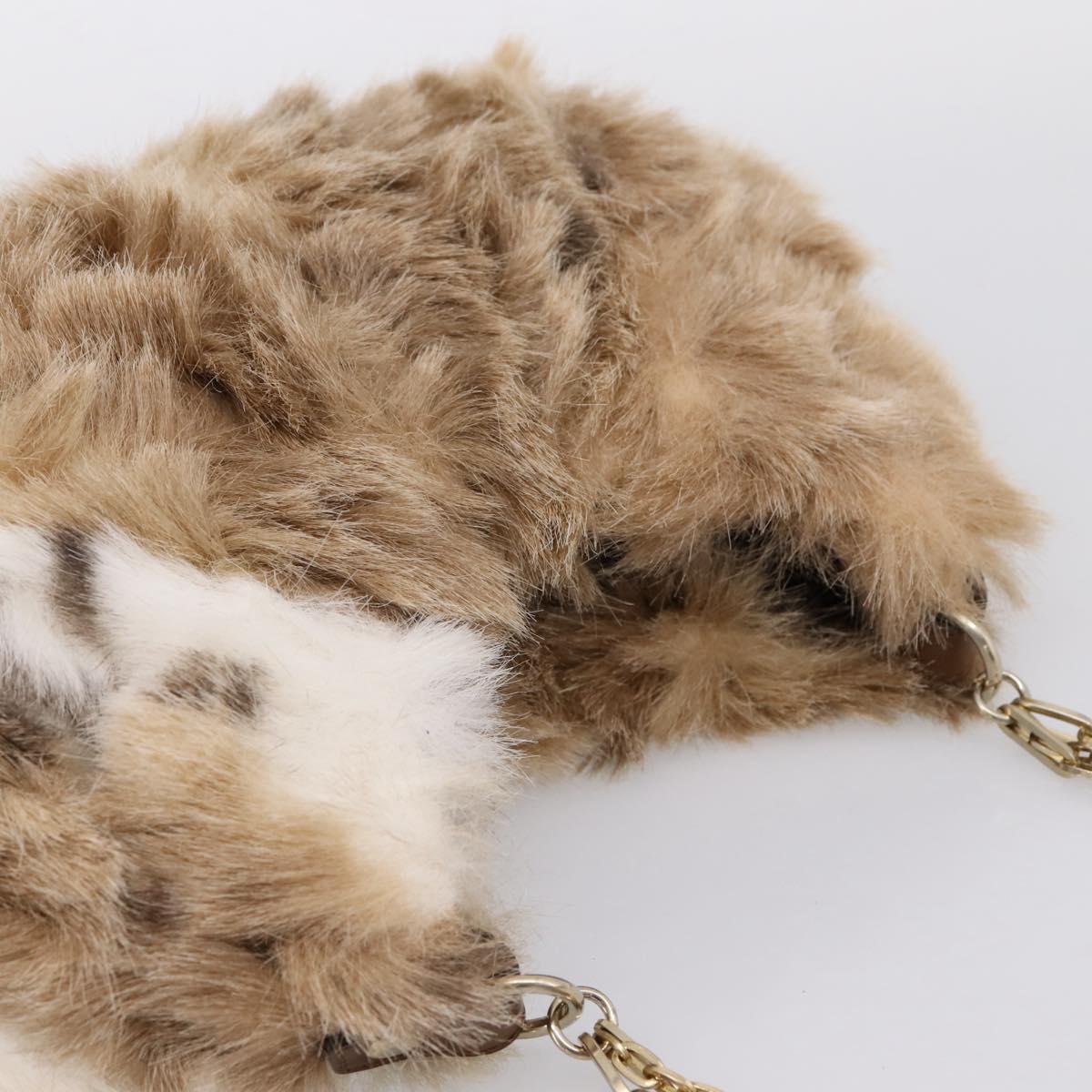 BURBERRY Chain Shoulder Bag Fur Beige Gold Auth 196269A
