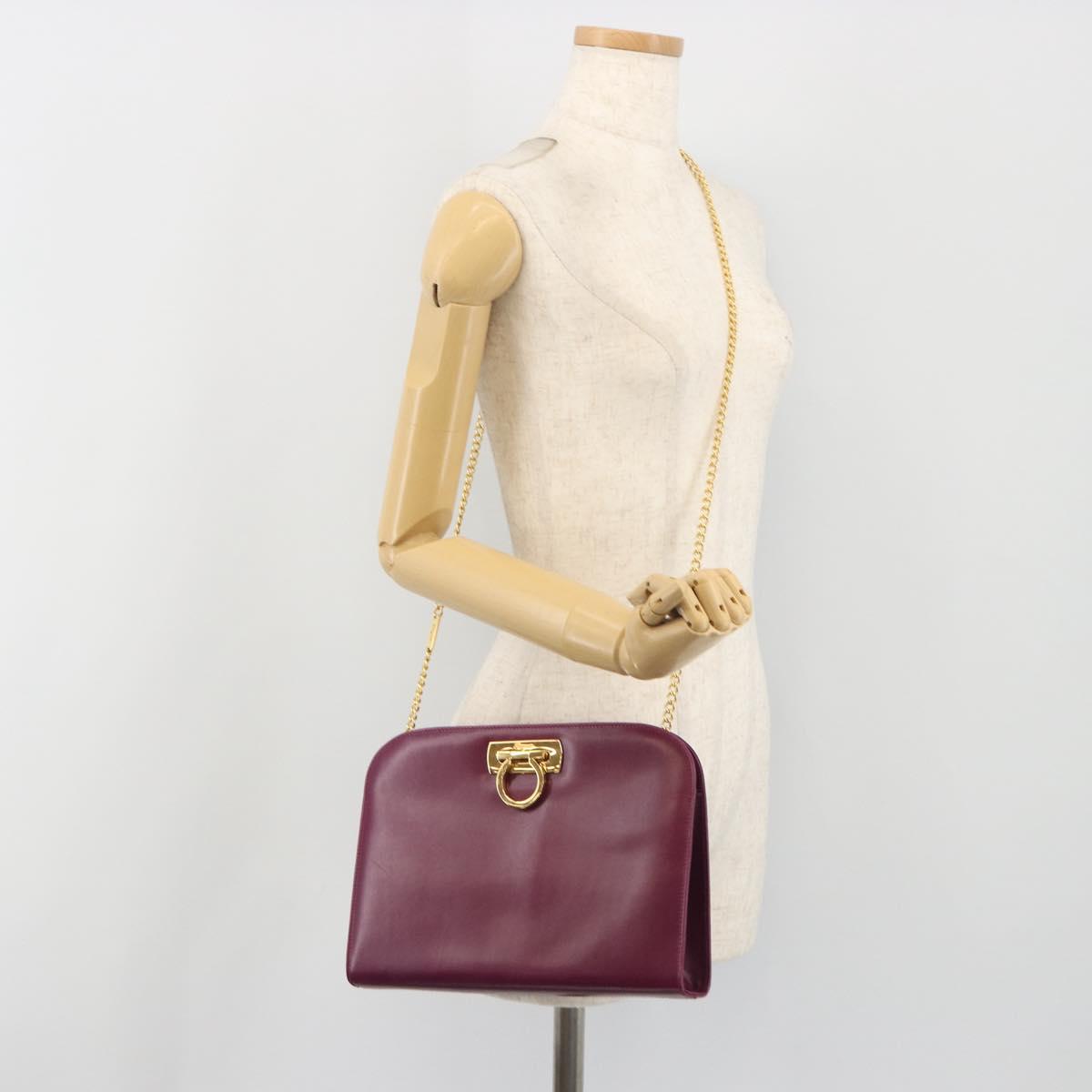 Salvatore Ferragamo Gancini Chain Shoulder Bag Leather Purple Gold Auth 196275A