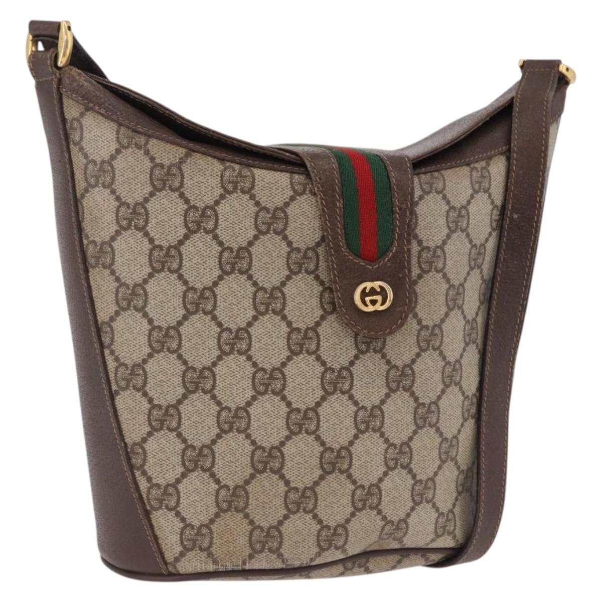 GUCCI GG Supreme Web Sherry Line Bag PVC Beige Gold 904 02 081 Auth 196276