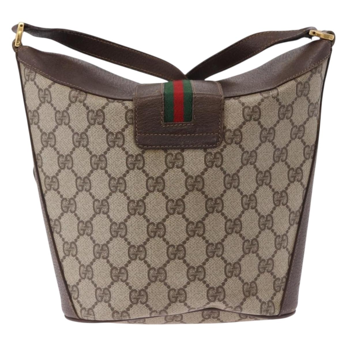 GUCCI GG Supreme Web Sherry Line Bag PVC Beige Gold 904 02 081 Auth 196276