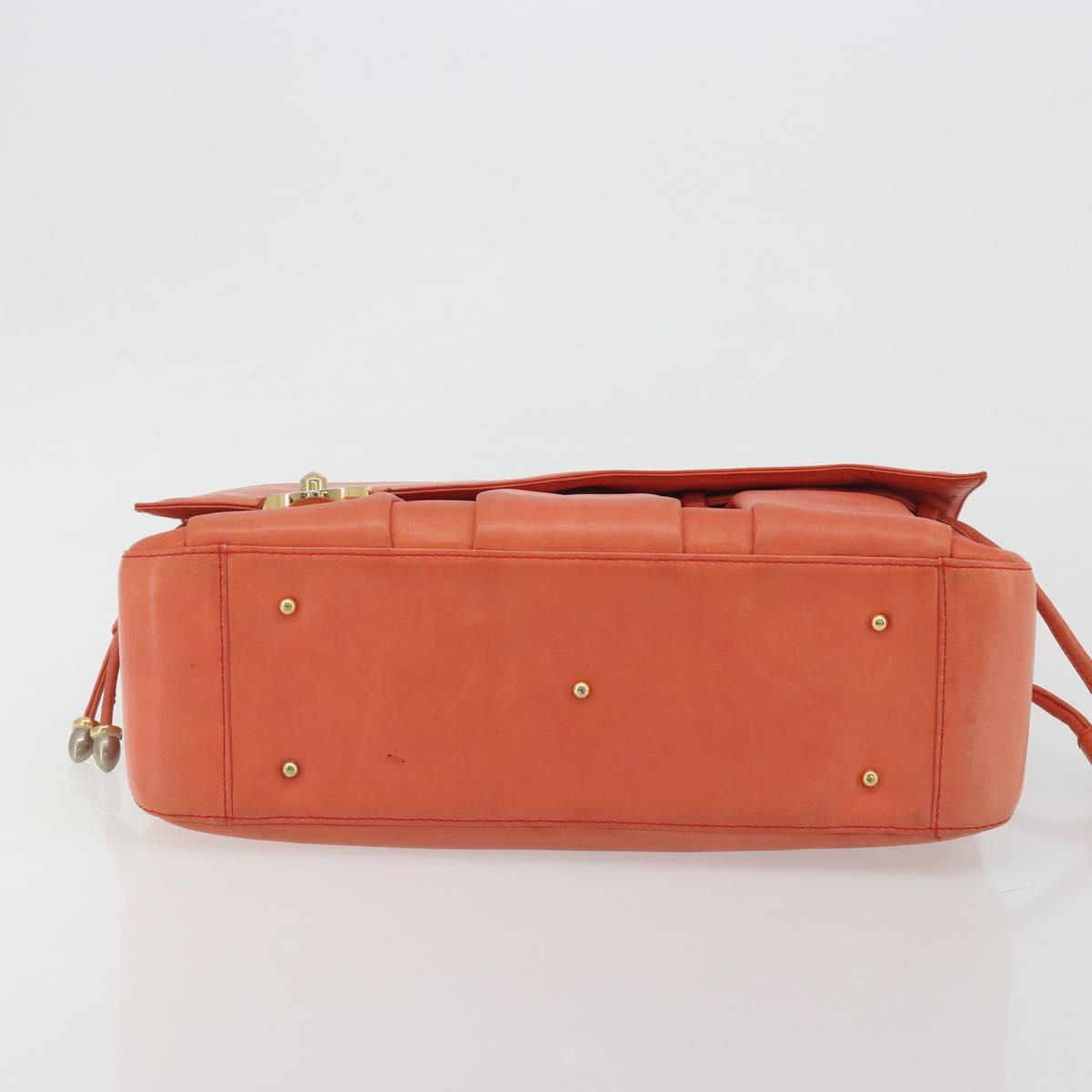 BALLY Chain Hand Bag Leather Orange Gold Auth 196277