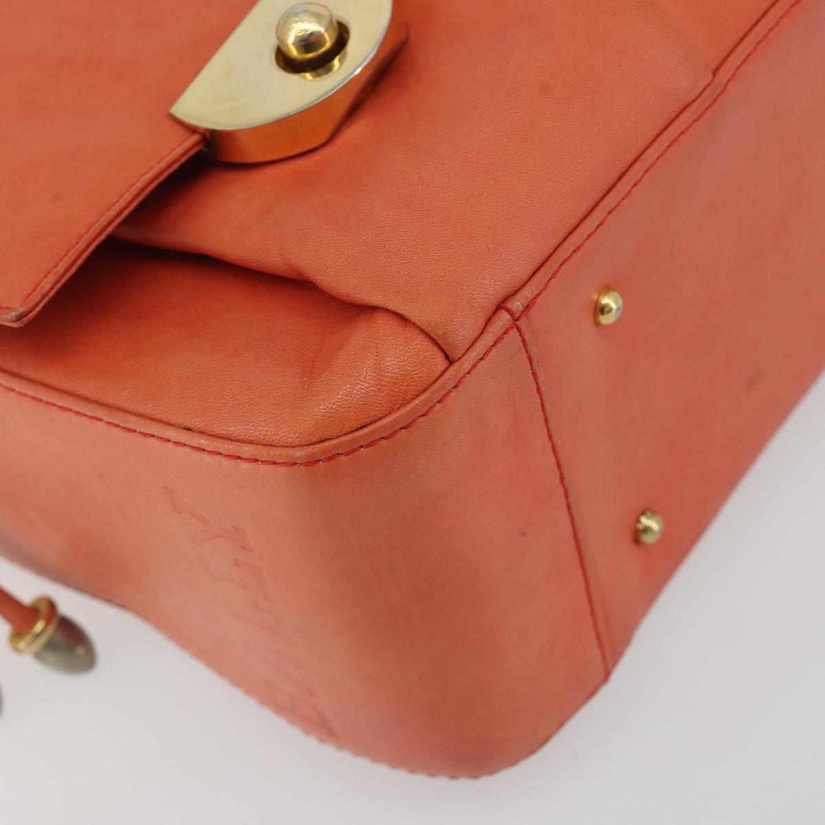 BALLY Chain Hand Bag Leather Orange Gold Auth 196277