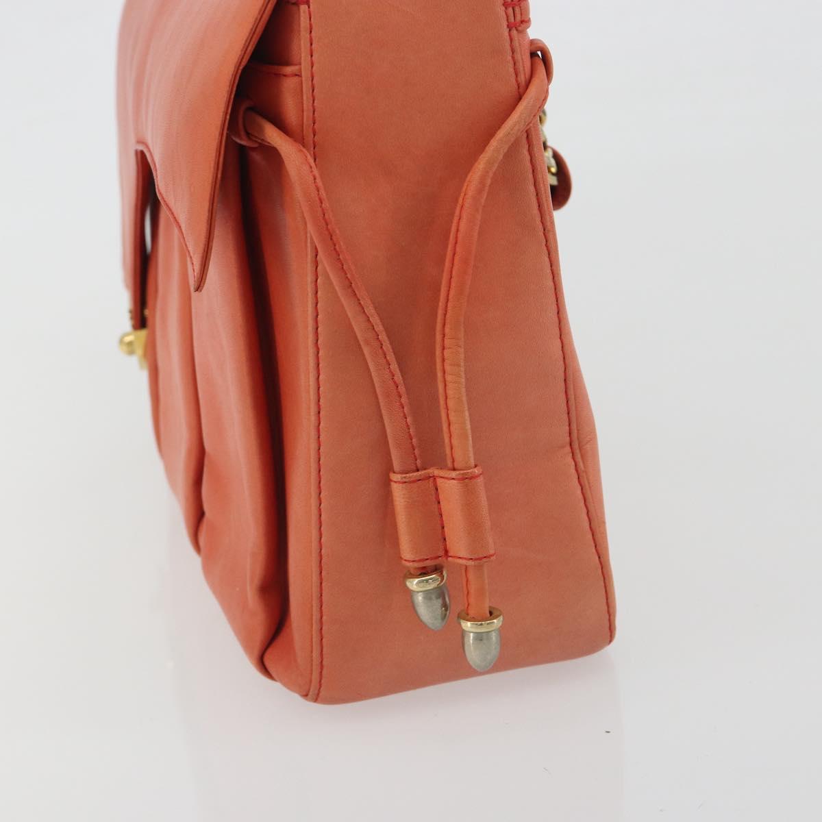 BALLY Chain Hand Bag Leather Orange Gold Auth 196277