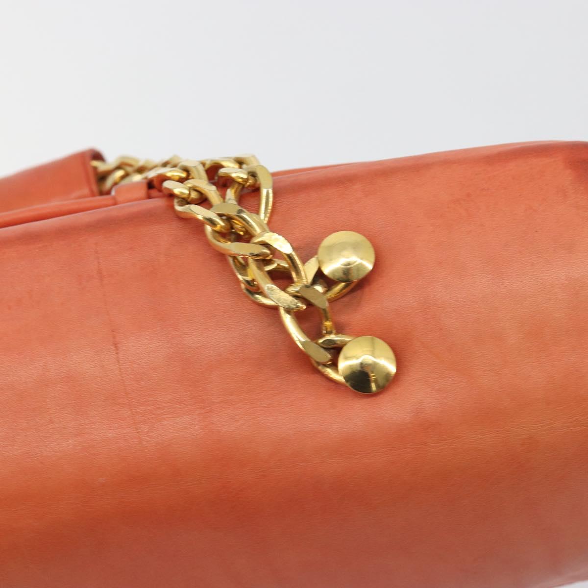 BALLY Chain Hand Bag Leather Orange Gold Auth 196277