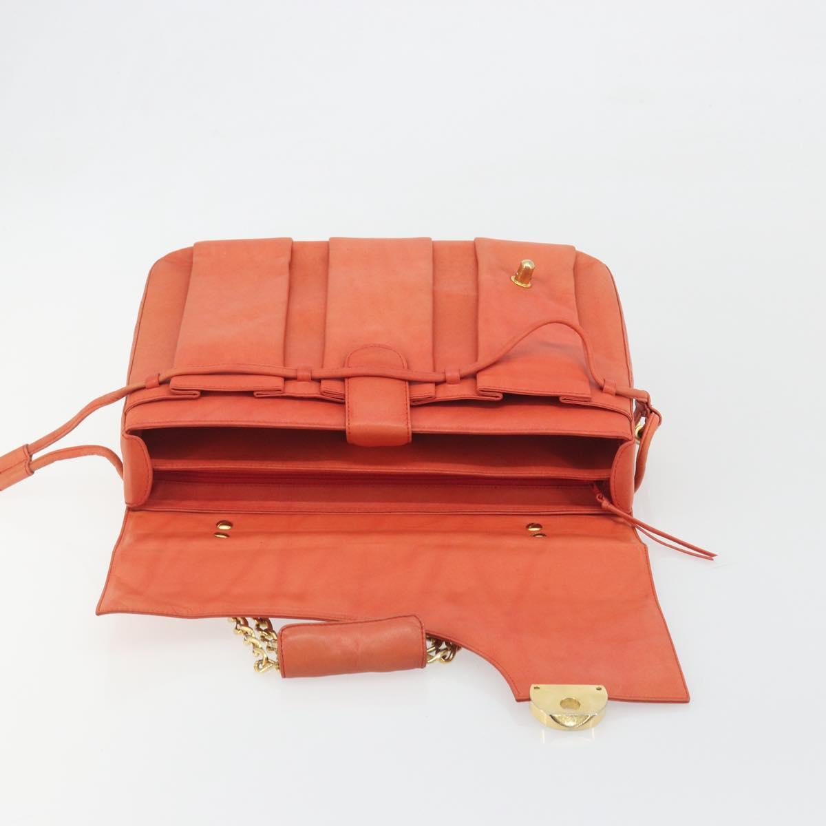 BALLY Chain Hand Bag Leather Orange Gold Auth 196277