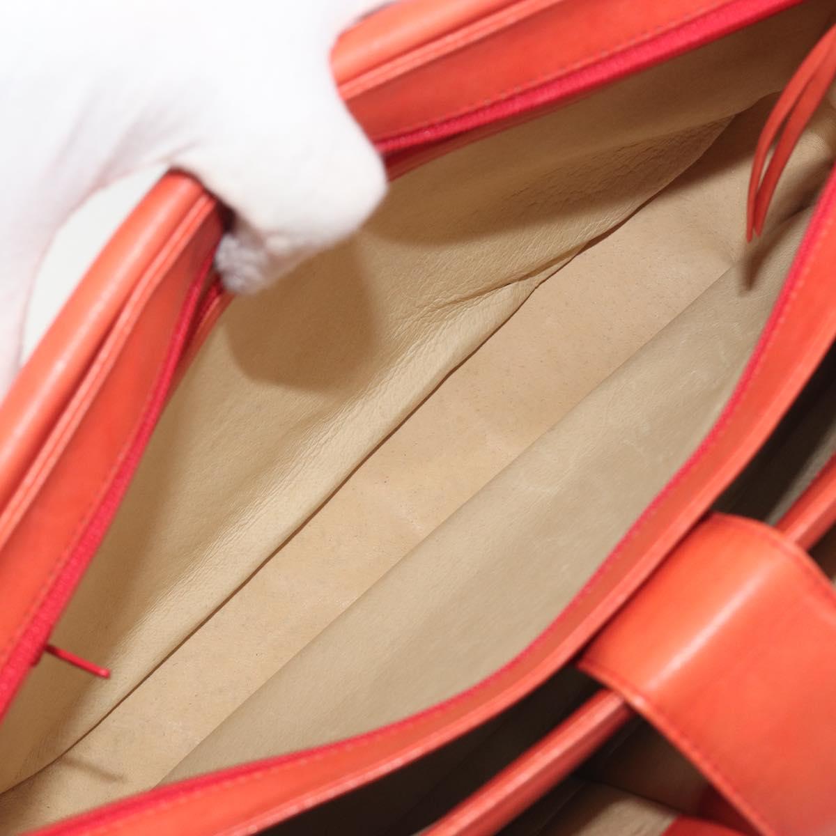 BALLY Chain Hand Bag Leather Orange Gold Auth 196277
