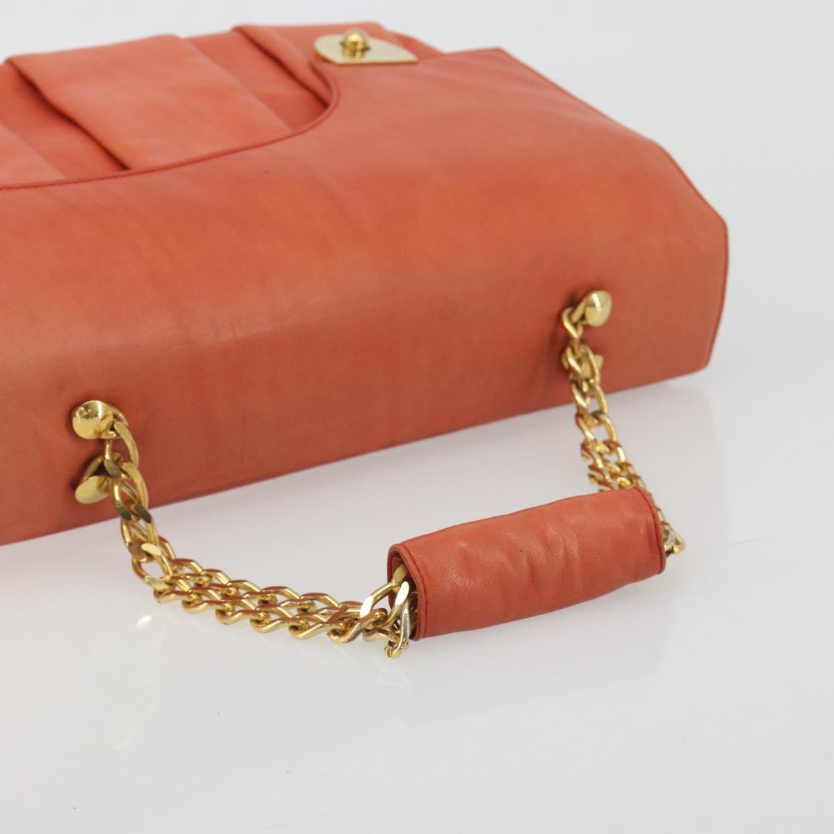 BALLY Chain Hand Bag Leather Orange Gold Auth 196277