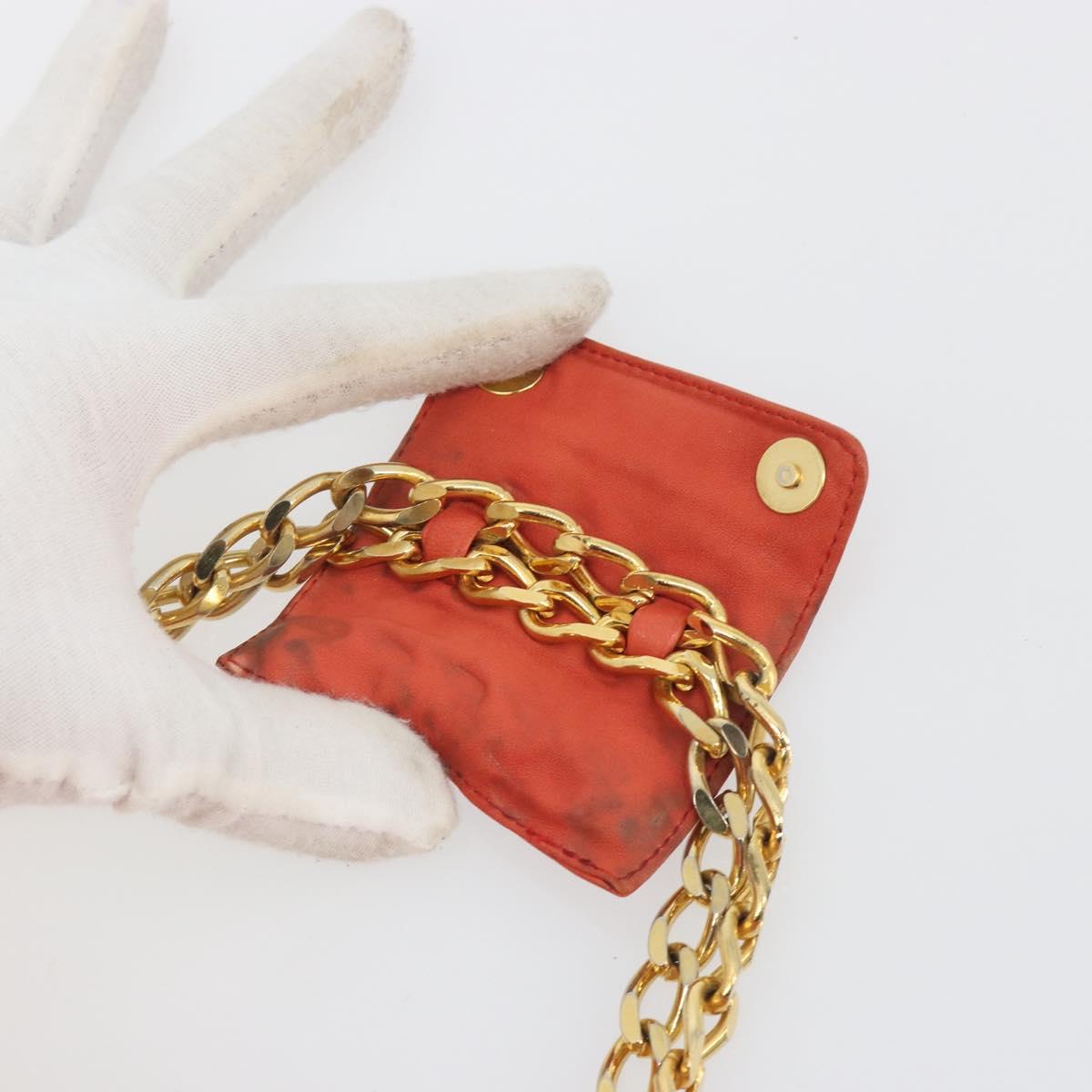 BALLY Chain Hand Bag Leather Orange Gold Auth 196277