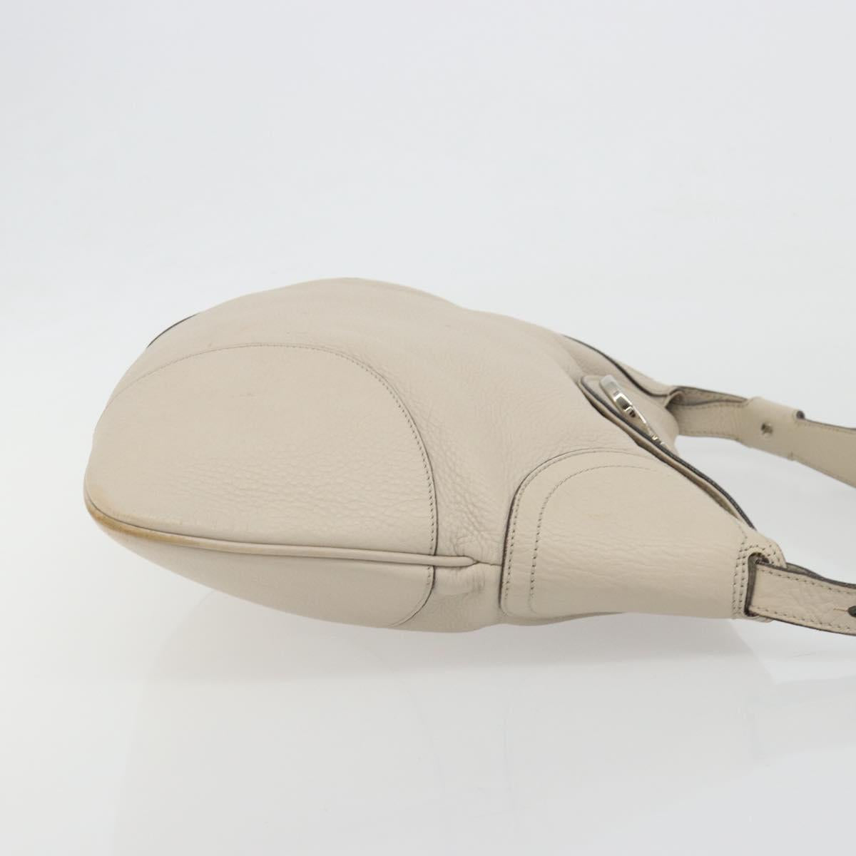 Salvatore Ferragamo Gancini Shoulder Bag Leather Ivory Silver Auth 196279