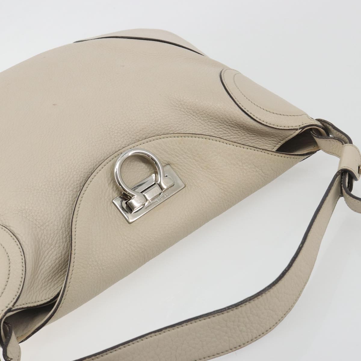 Salvatore Ferragamo Gancini Shoulder Bag Leather Ivory Silver Auth 196279