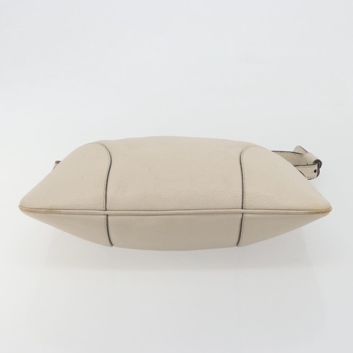 Salvatore Ferragamo Gancini Shoulder Bag Leather Ivory Silver Auth 196279