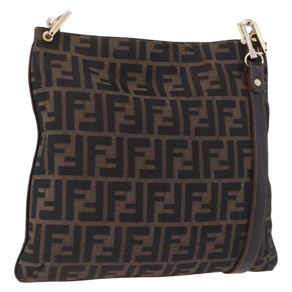 FENDI Zucca Canvas Shoulder Bag Brown Black Auth 196283