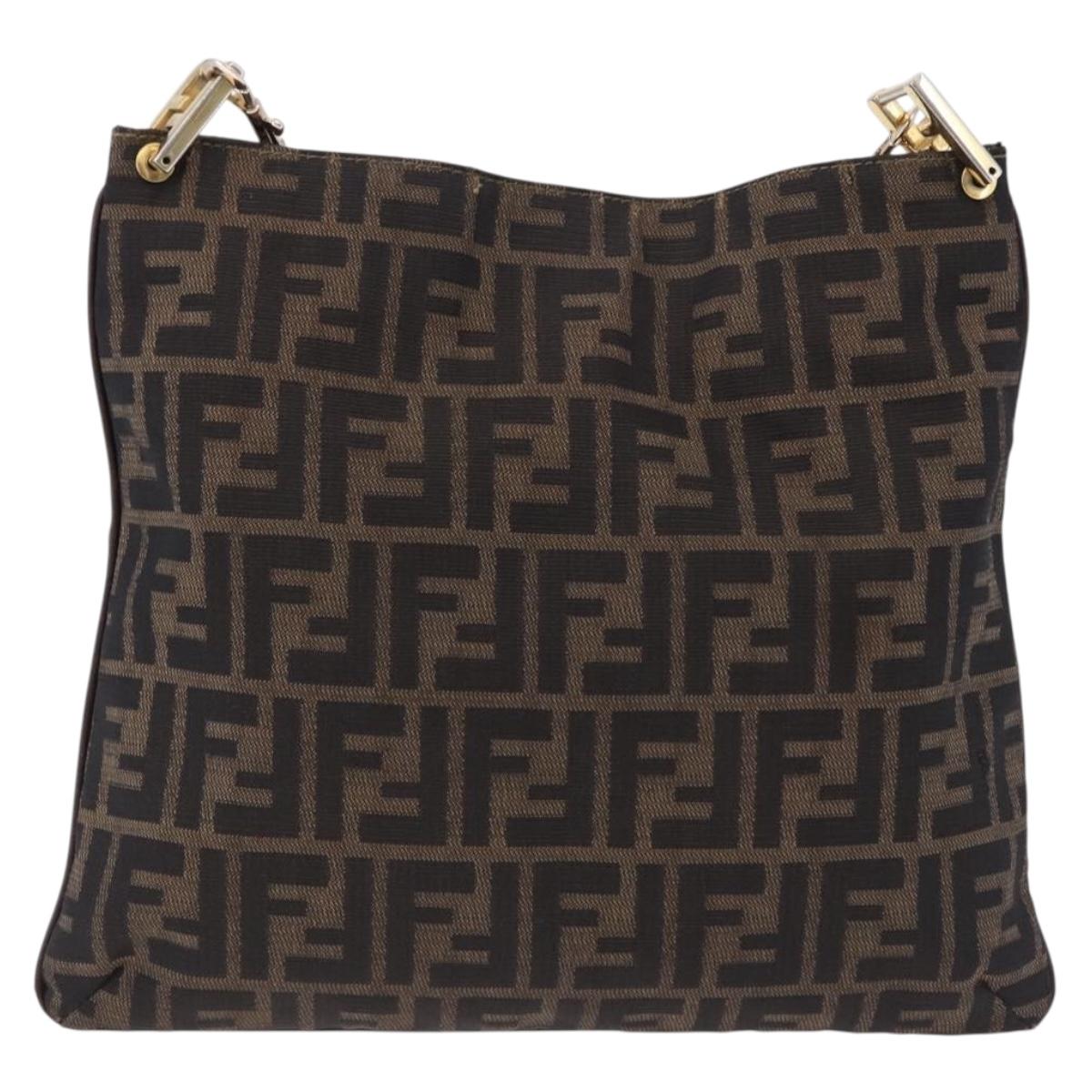 FENDI Zucca Canvas Shoulder Bag Brown Black Auth 196283