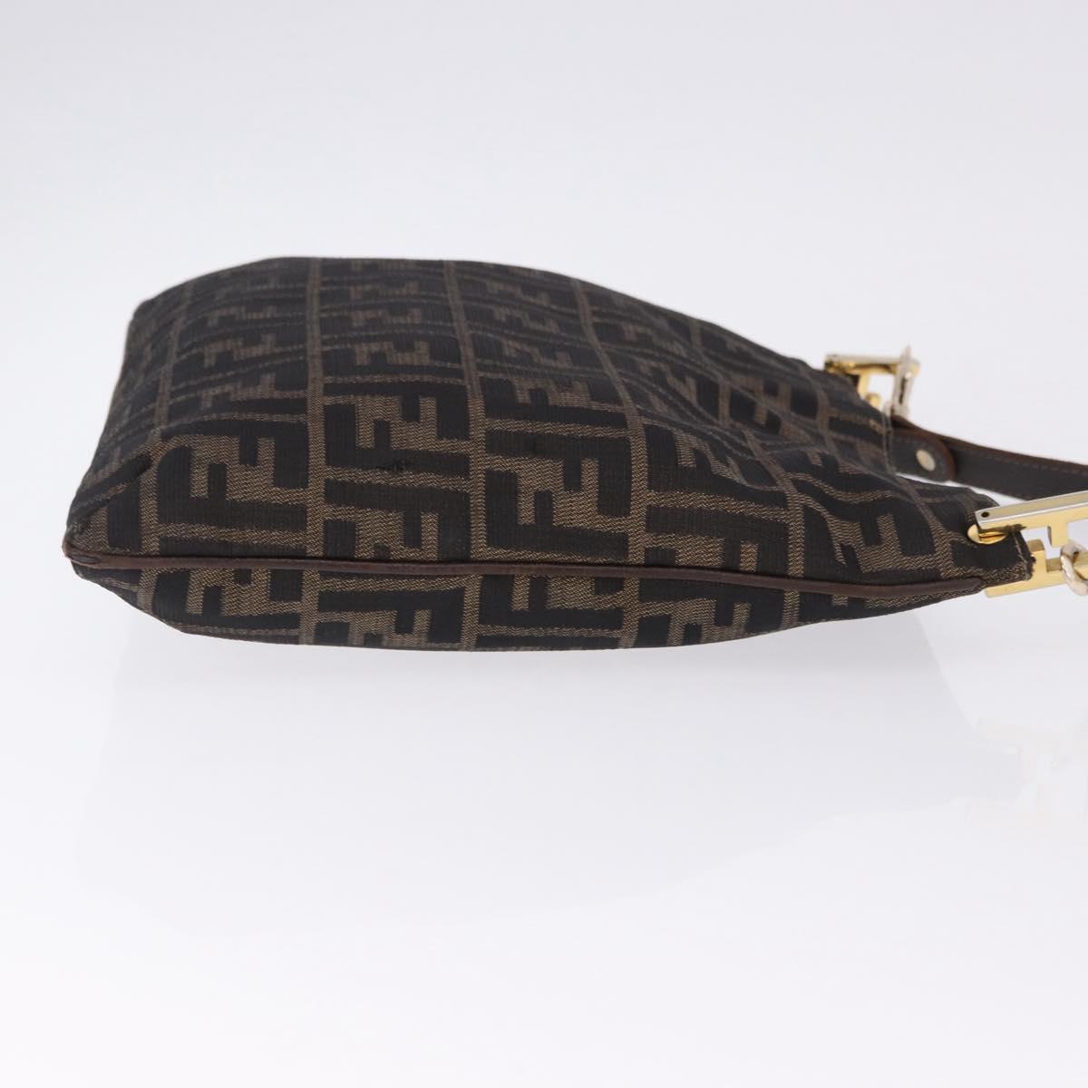 FENDI Zucca Canvas Shoulder Bag Brown Black Auth 196283