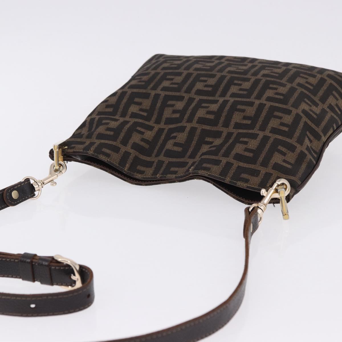FENDI Zucca Canvas Shoulder Bag Brown Black Auth 196283