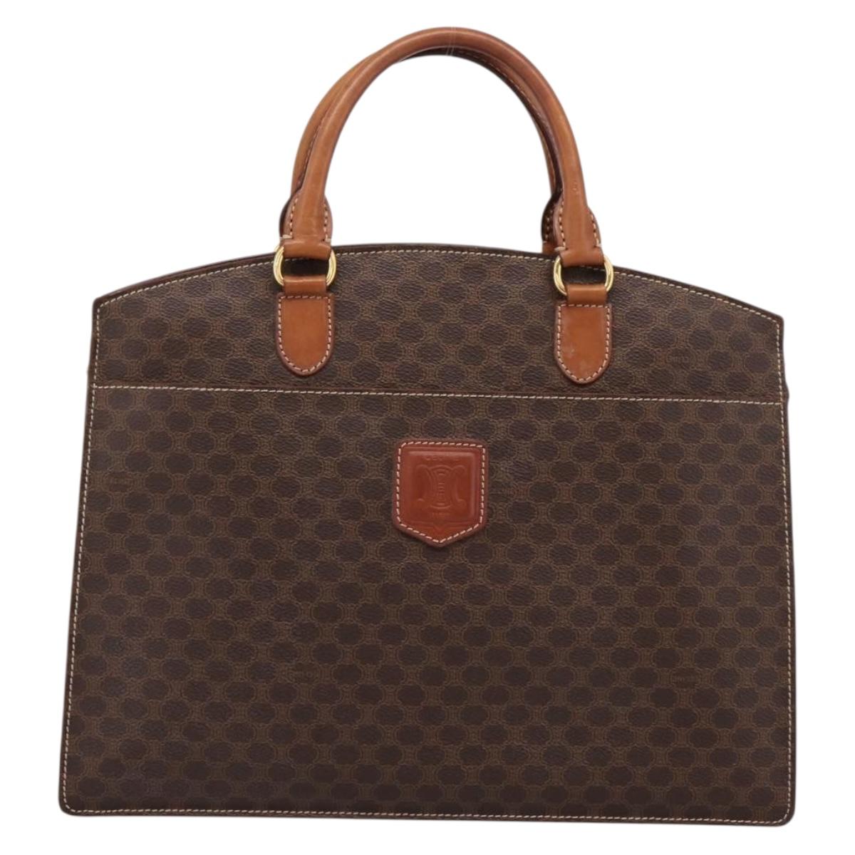 CELINE Macadam Canvas Hand Bag PVC Leather Brown Gold Auth 196285