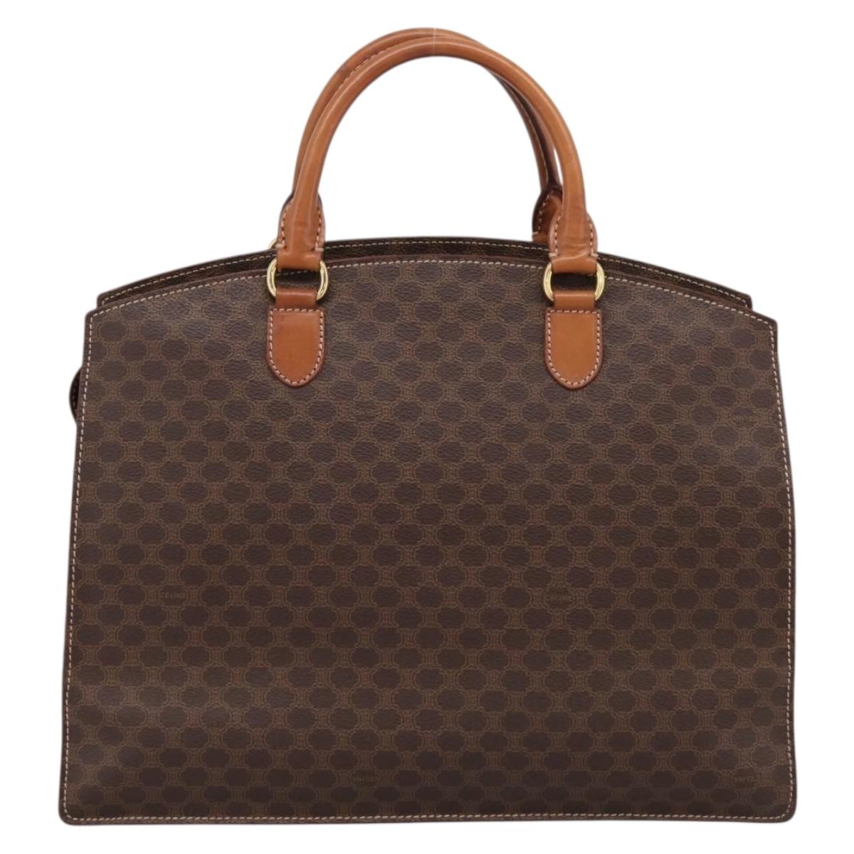 CELINE Macadam Canvas Hand Bag PVC Leather Brown Gold Auth 196285