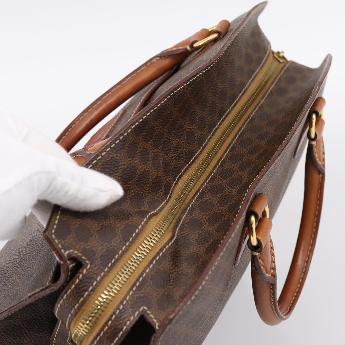 CELINE Macadam Canvas Hand Bag PVC Leather Brown Gold Auth 196285
