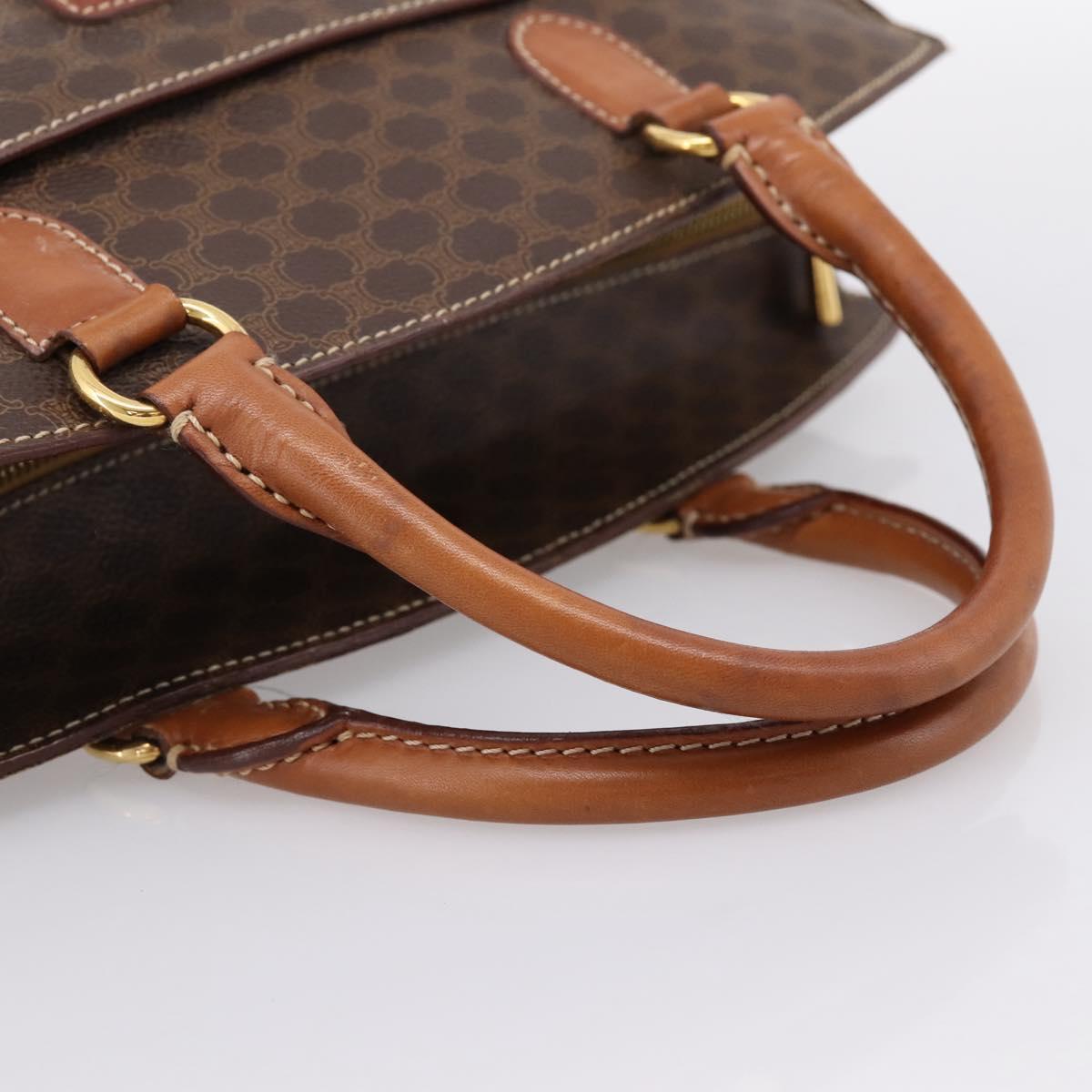 CELINE Macadam Canvas Hand Bag PVC Leather Brown Gold Auth 196285
