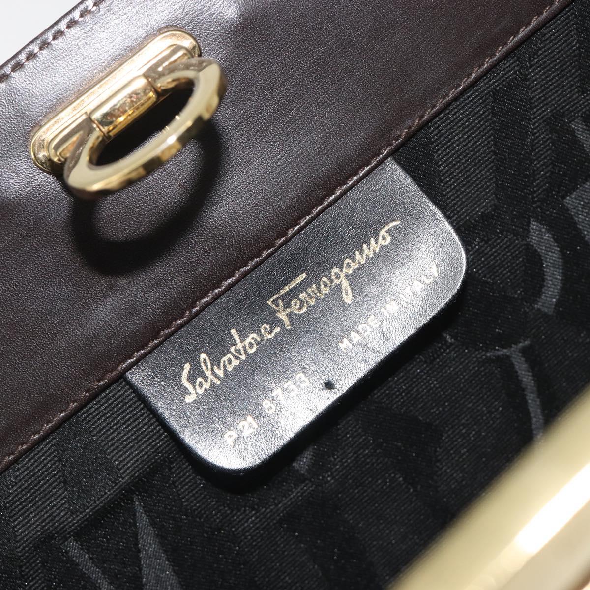 Salvatore Ferragamo Gancini Chain Bag Leather Dark Brown Gold Auth 196287
