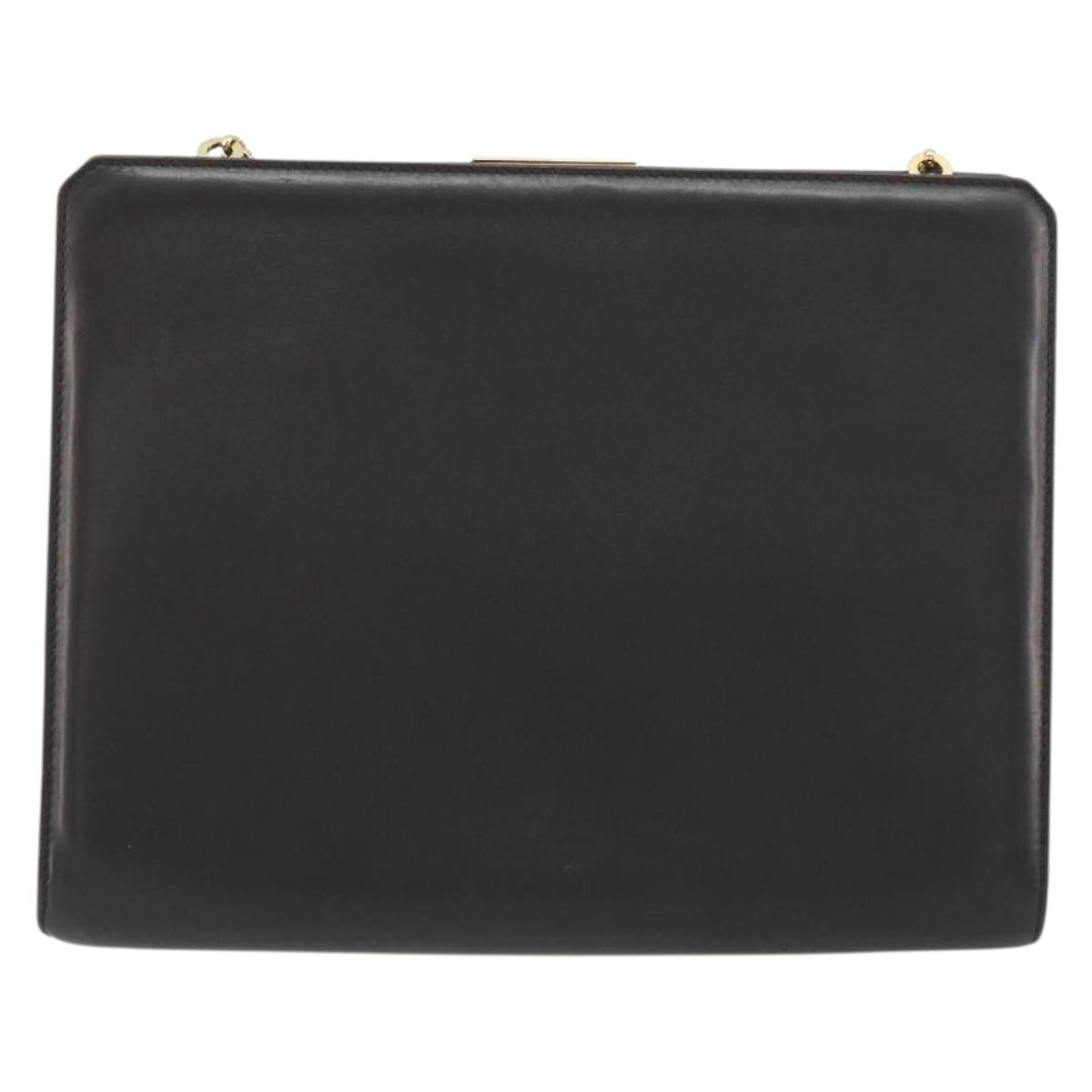 Salvatore Ferragamo Gancini Chain Bag Leather Dark Brown Gold Auth 196287