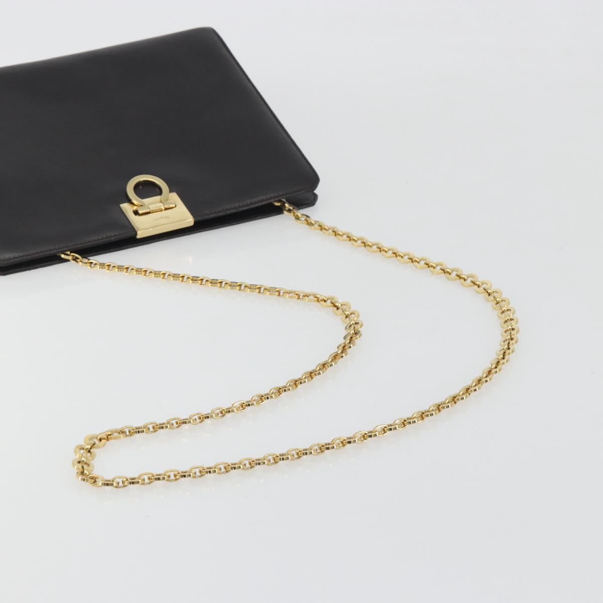 Salvatore Ferragamo Gancini Chain Bag Leather Dark Brown Gold Auth 196287