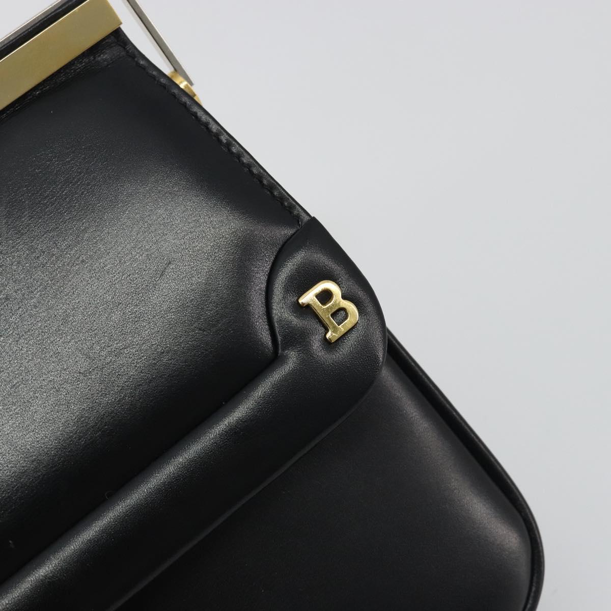 BALLY Chain Shoulder Bag Leather Black Gold Auth 196292