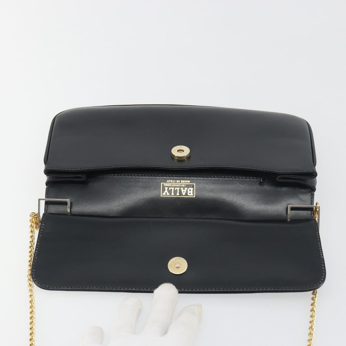 BALLY Chain Shoulder Bag Leather Black Gold Auth 196292