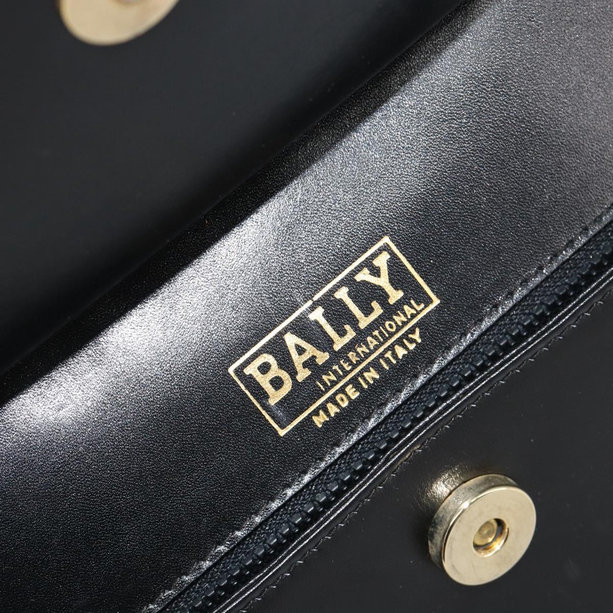 BALLY Chain Shoulder Bag Leather Black Gold Auth 196292