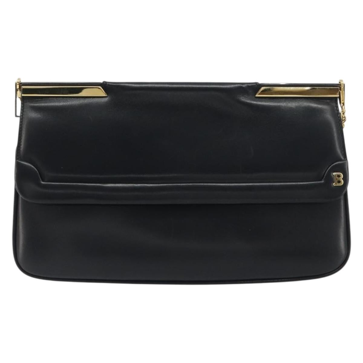 BALLY Chain Shoulder Bag Leather Black Gold Auth 196292