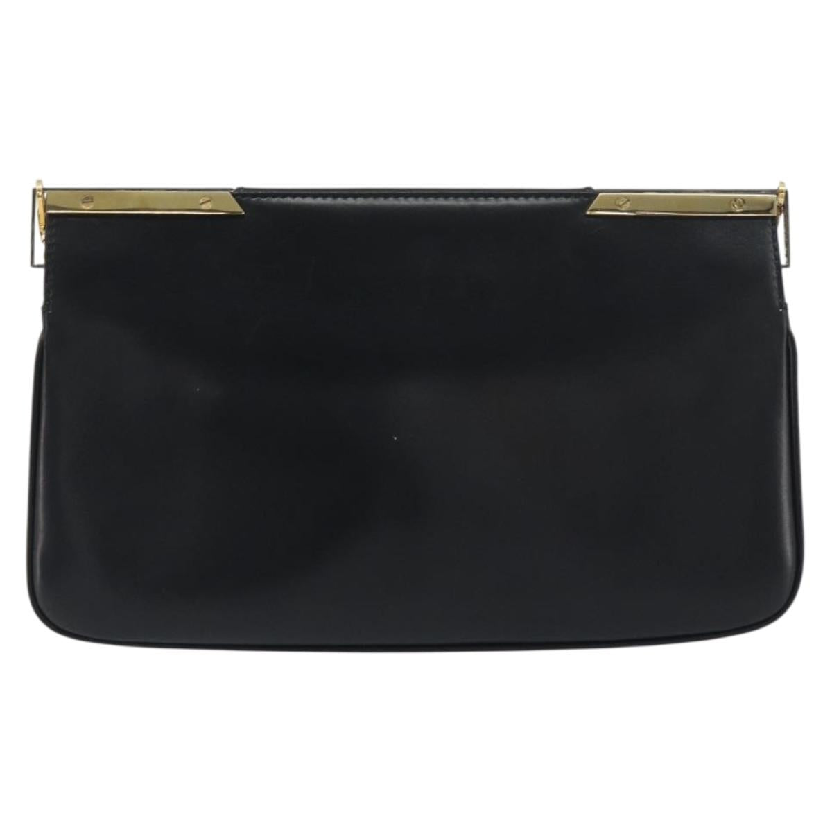 BALLY Chain Shoulder Bag Leather Black Gold Auth 196292