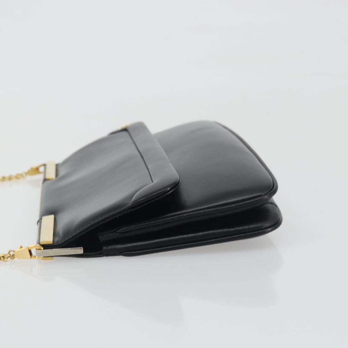 BALLY Chain Shoulder Bag Leather Black Gold Auth 196292