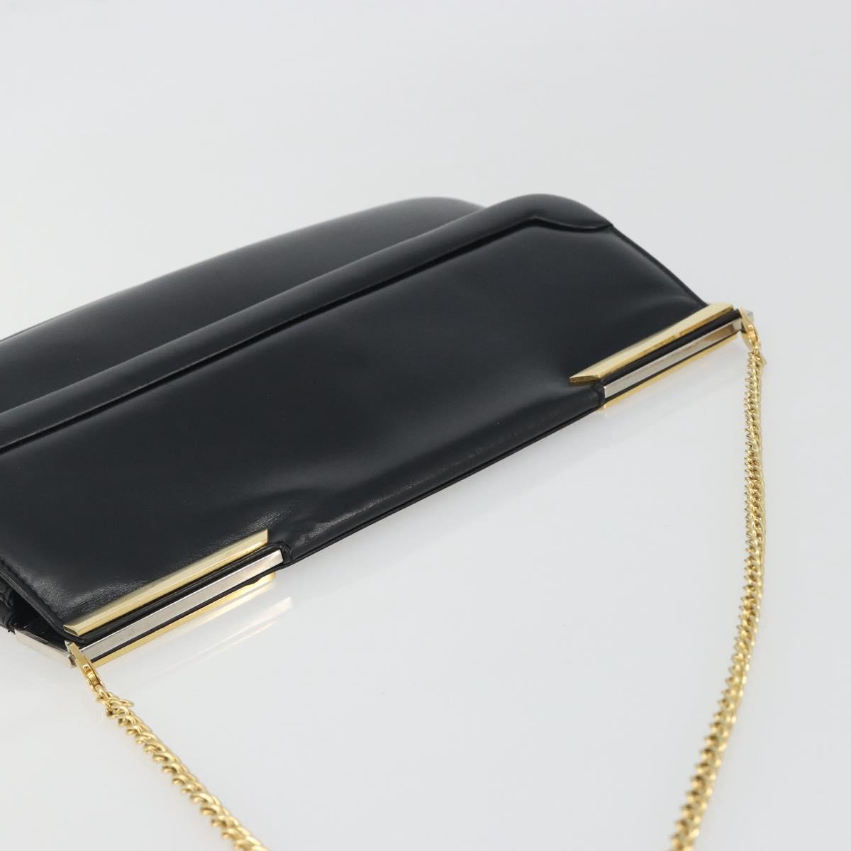 BALLY Chain Shoulder Bag Leather Black Gold Auth 196292