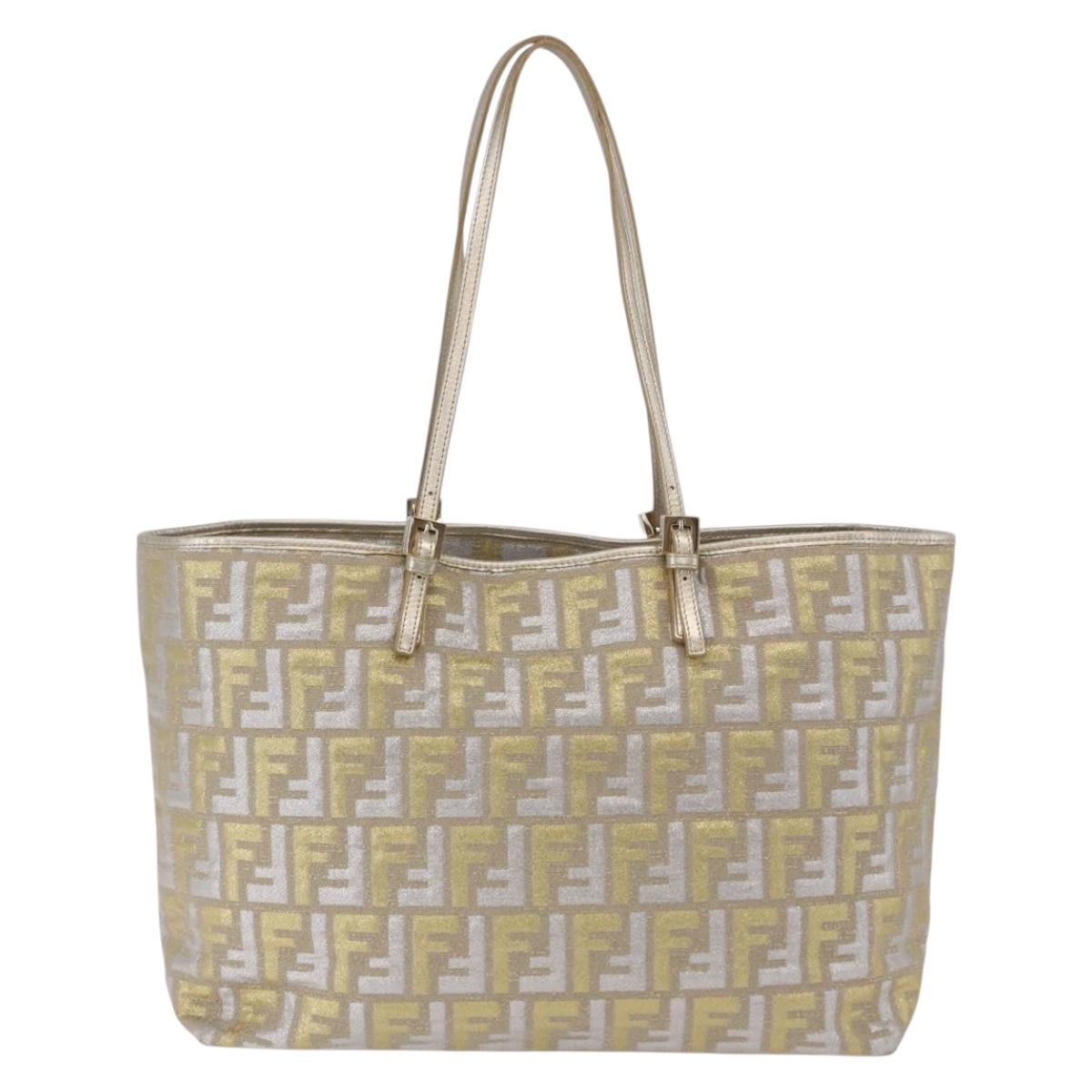 FENDI Zucca Canvas Tote Bag Gold Auth 196293A