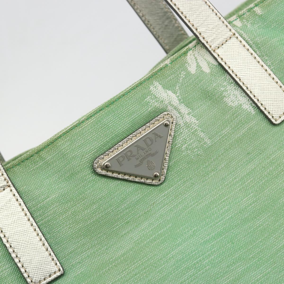 PRADA Tote Bag Canvas Green Silver Auth 196296A