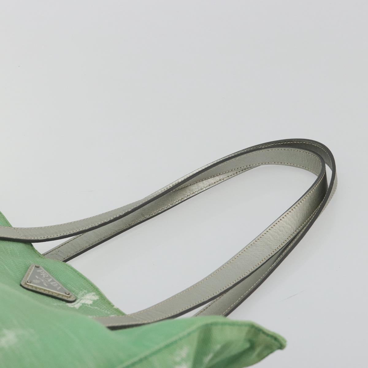 PRADA Tote Bag Canvas Green Silver Auth 196296A
