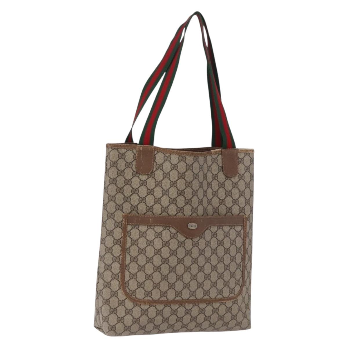GUCCI GG Supreme Web Sherry Line Tote Bag PVC Beige 39 02 003 Auth 196297