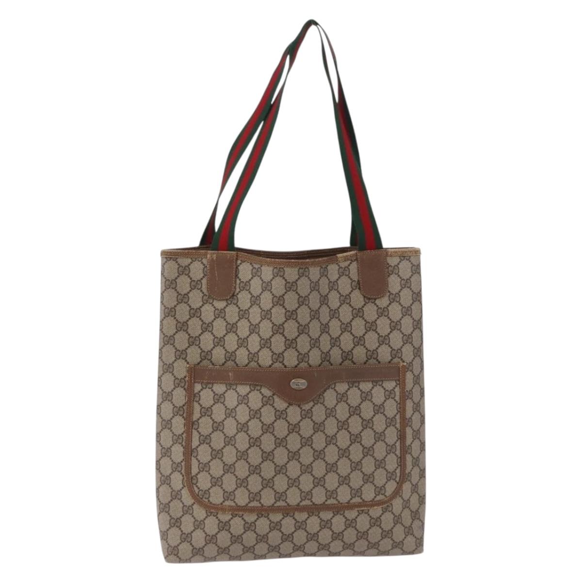 GUCCI GG Supreme Web Sherry Line Tote Bag PVC Beige 39 02 003 Auth 196297
