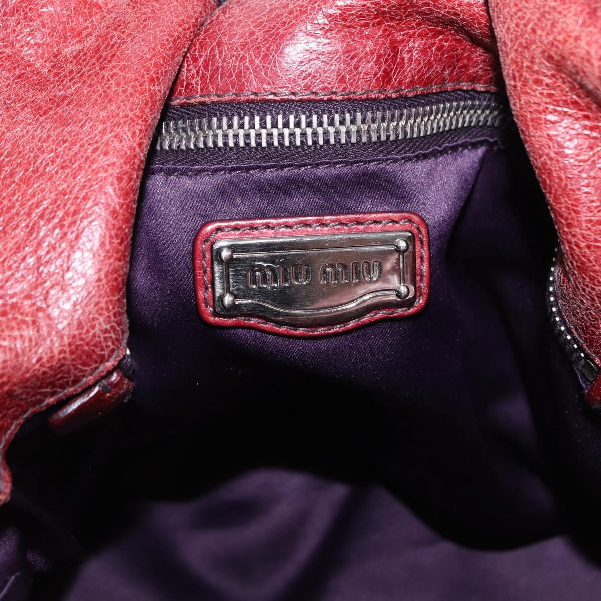 Miu Miu Hand Bag Leather Red Silver Auth 196298