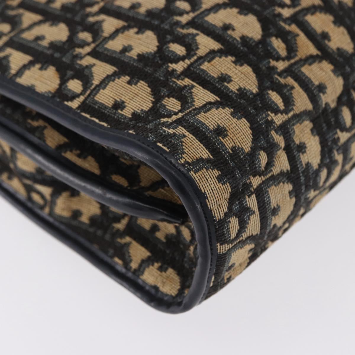 Christian Dior Trotter Canvas Shoulder Bag Navy Gold Auth 196302
