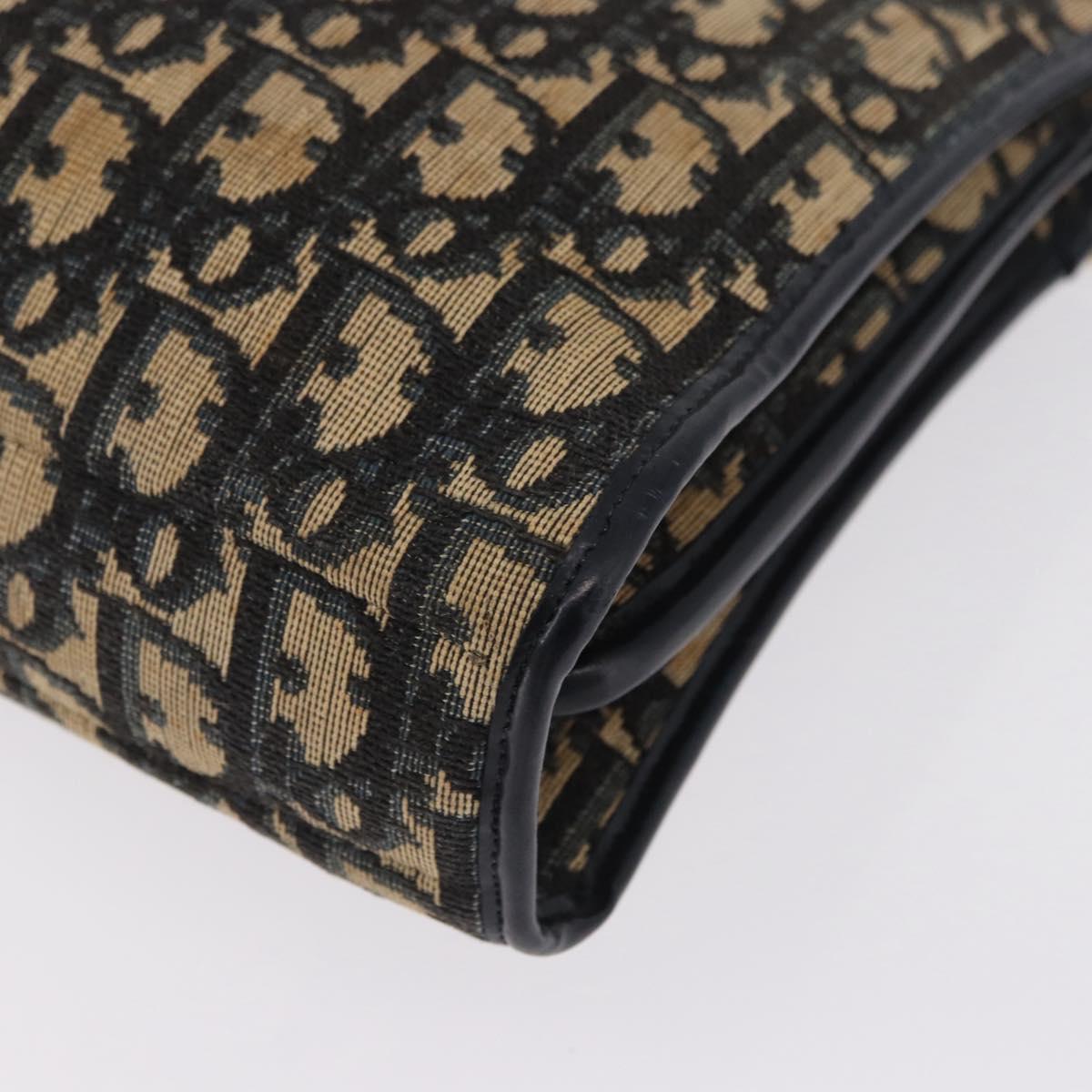 Christian Dior Trotter Canvas Shoulder Bag Navy Gold Auth 196302
