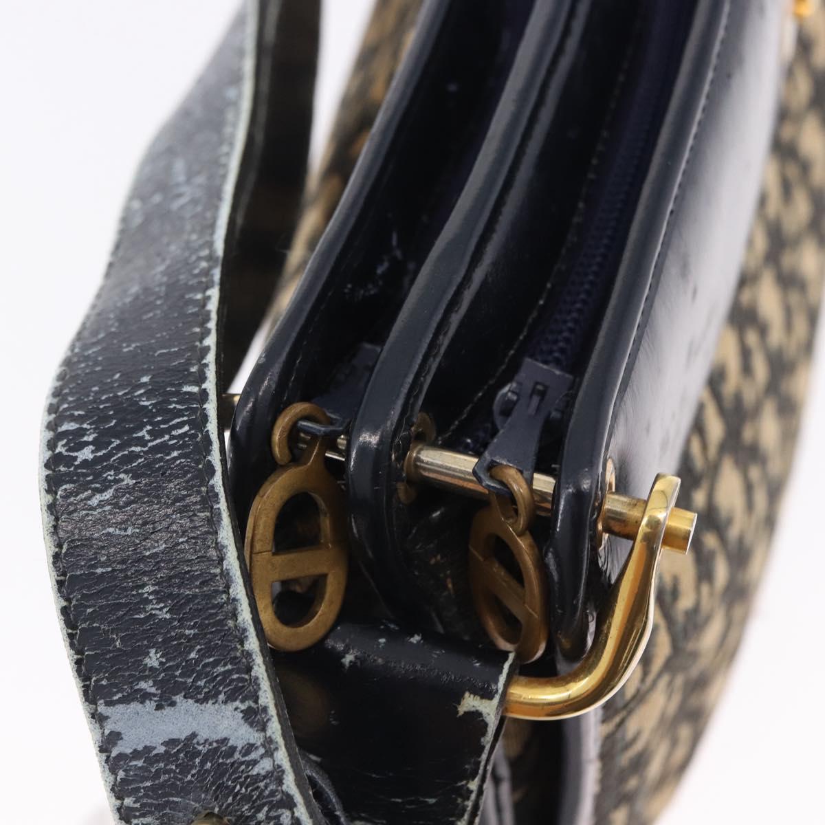 Christian Dior Trotter Canvas Shoulder Bag Navy Gold Auth 196302