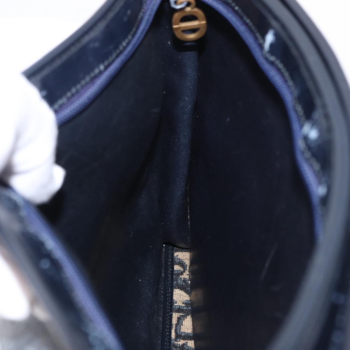 Christian Dior Trotter Canvas Shoulder Bag Navy Gold Auth 196302