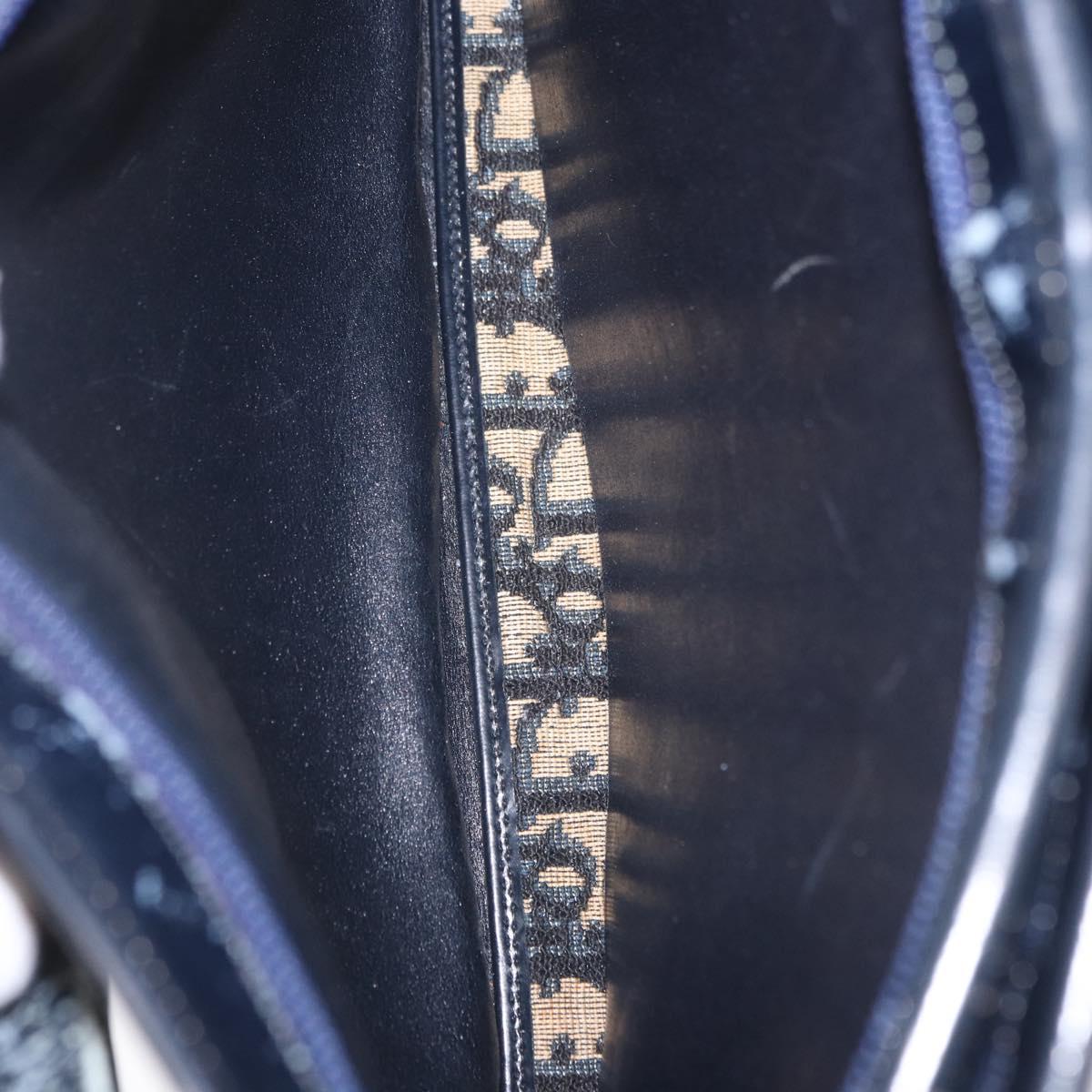 Christian Dior Trotter Canvas Shoulder Bag Navy Gold Auth 196302