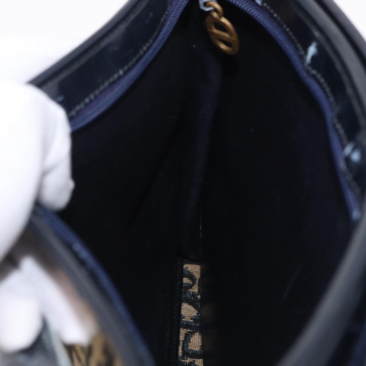 Christian Dior Trotter Canvas Shoulder Bag Navy Gold Auth 196302