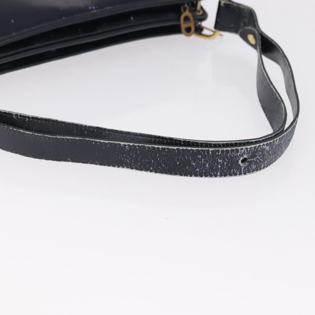 Christian Dior Trotter Canvas Shoulder Bag Navy Gold Auth 196302