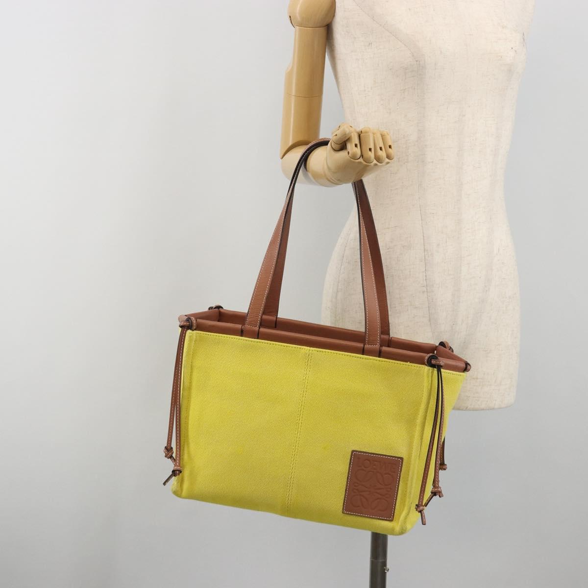 LOEWE Cushion Tote Small Tote Bag Canvas Yellow Auth 196303A