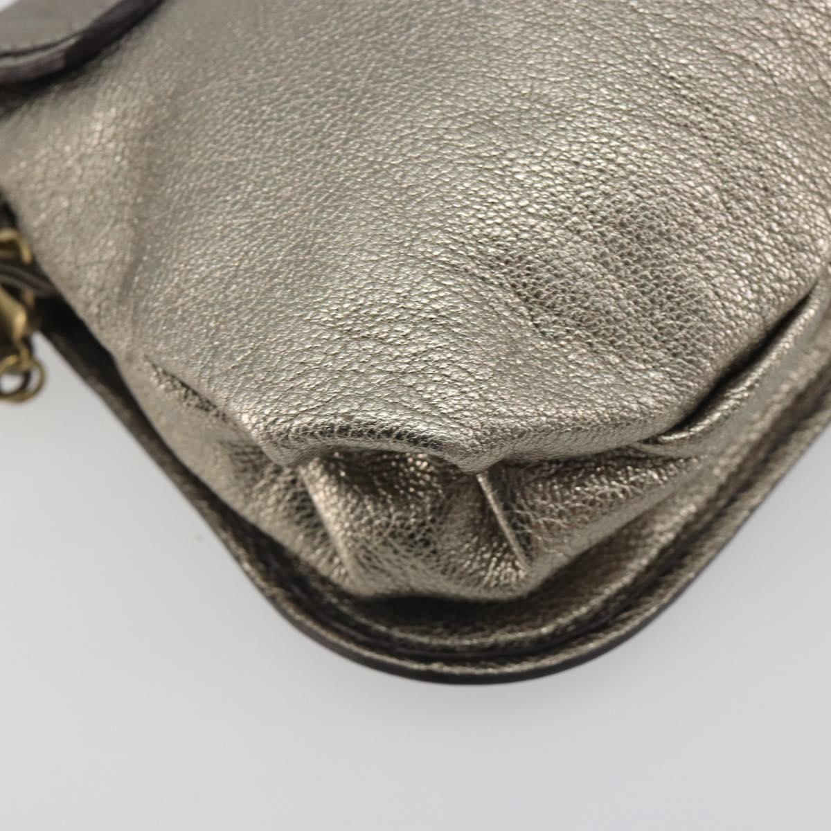 Salvatore Ferragamo Gancini Shoulder Bag Leather Silver Gold Auth 196304A